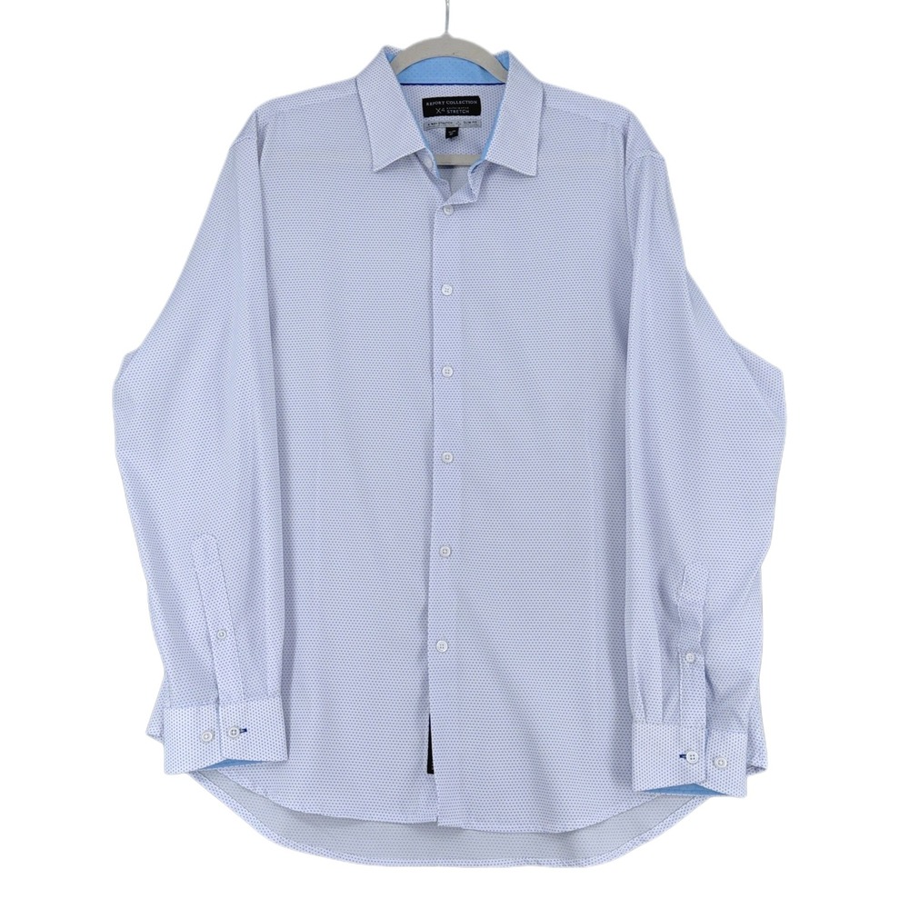 Report Collection X4 Stretch Slim Fit Dress Shirt Mens‎ XL 17 35 Blue Dot